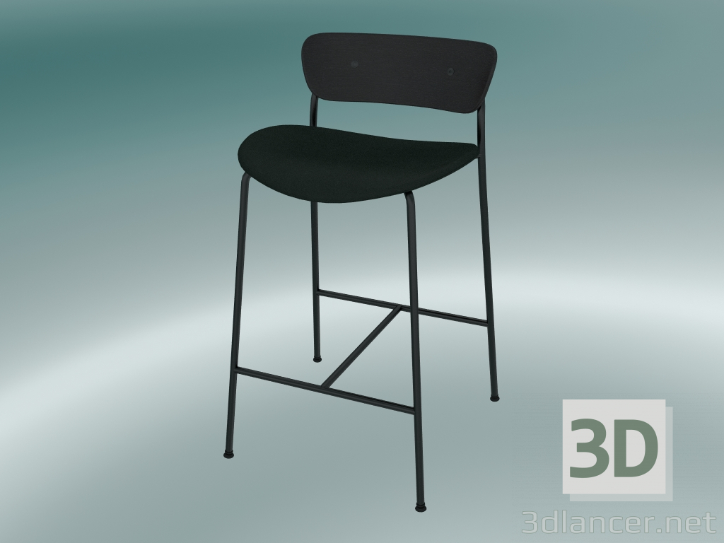 3d model Taburete de bar Pavilion (AV8, H 85cm, 48х50cm, Roble lacado negro, Velvet 1 Forest) - vista previa