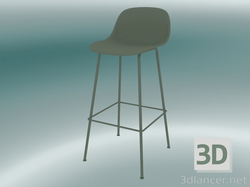 3d model Silla de bar con respaldo y base de tubos de fibra (H 75 cm, verde polvoriento) - vista previa