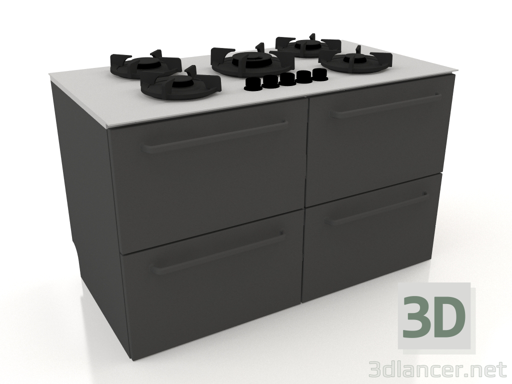 modèle 3D Grande cuisinière à gaz avec tiroirs 120 cm (noir) - preview