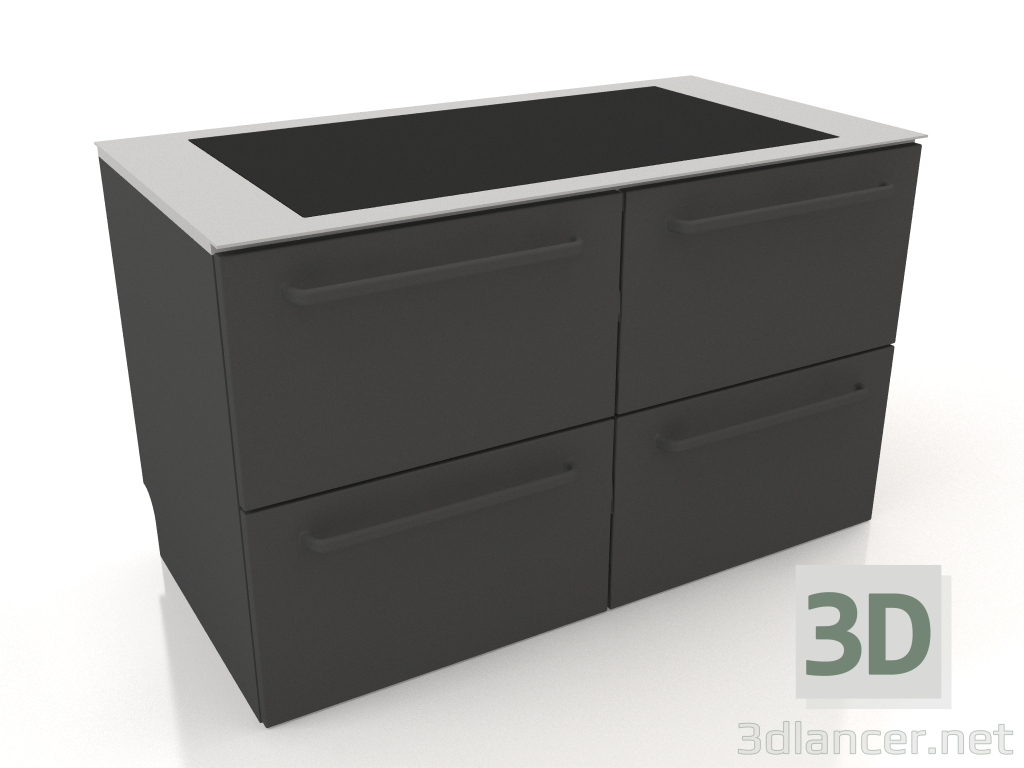 3d model Large induction hob and drawers 120 cm (black) - preview