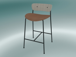 Tabouret de bar Pavilion (AV8, H 85cm, 48х50cm, Chêne laqué, Cuir - Soie Cognac)