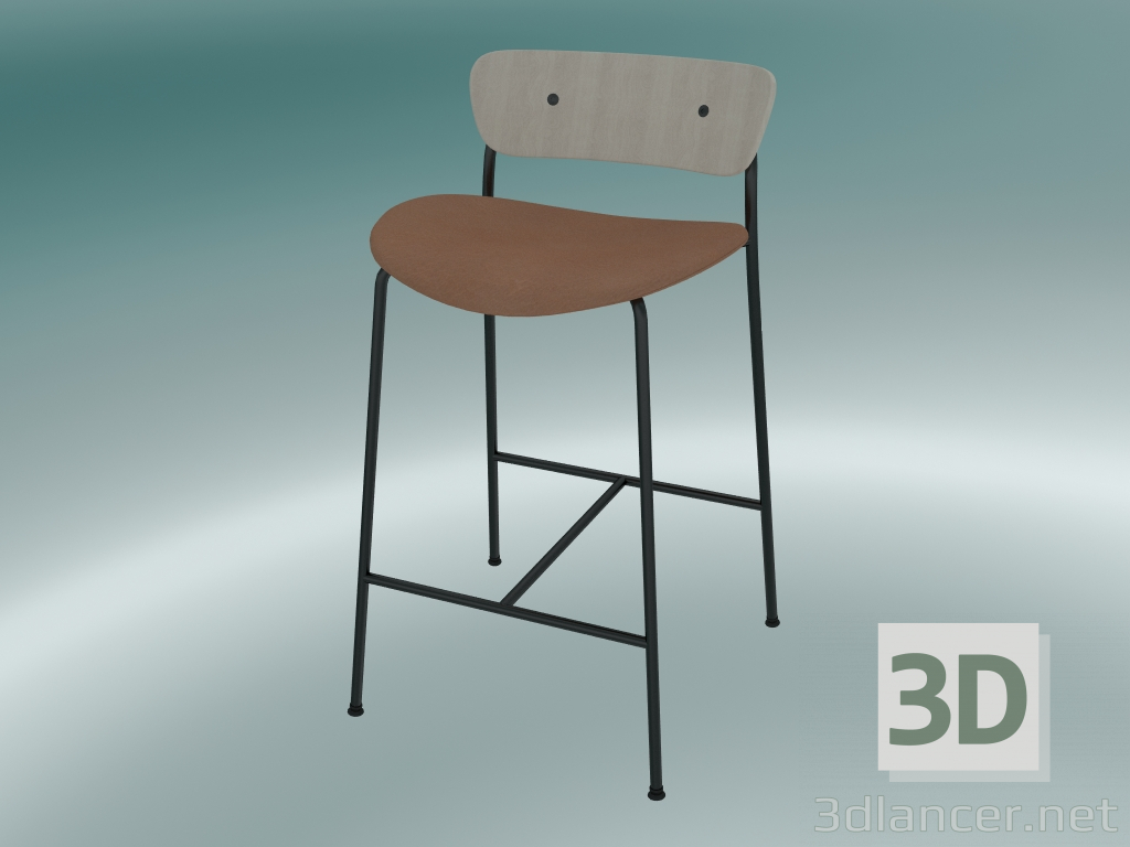 Modelo 3d Banqueta de bar Pavilion (AV8, A 85cm, 48х50cm, Carvalho lacado, Couro - Cognac Silk) - preview