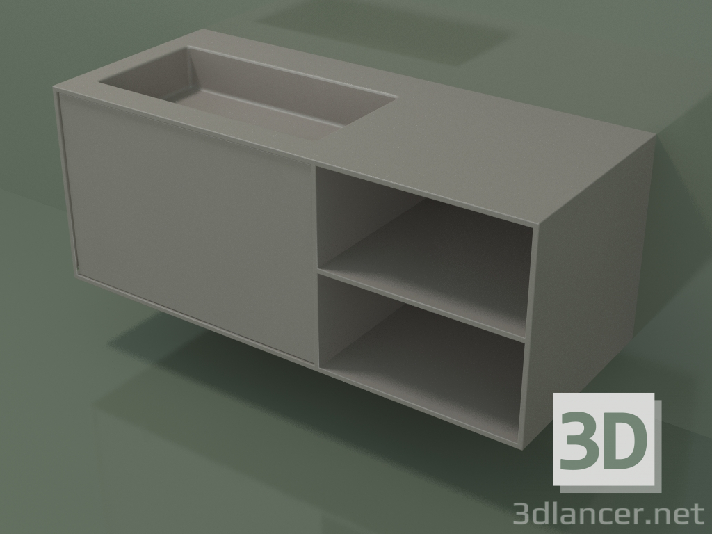 3d model Lavabo con cajón y compartimento (06UC734S2, Clay C37, L 120, P 50, H 48 cm) - vista previa