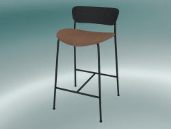 Tabouret de bar Pavilion (AV8, H 85cm, 48х50cm, Chêne laqué noir, Cuir - Soie Cognac)