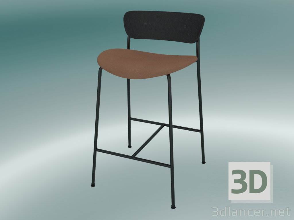 Modelo 3d Banqueta de bar Pavilion (AV8, A 85cm, 48х50cm, Carvalho lacado preto, Couro - Cognac Silk) - preview