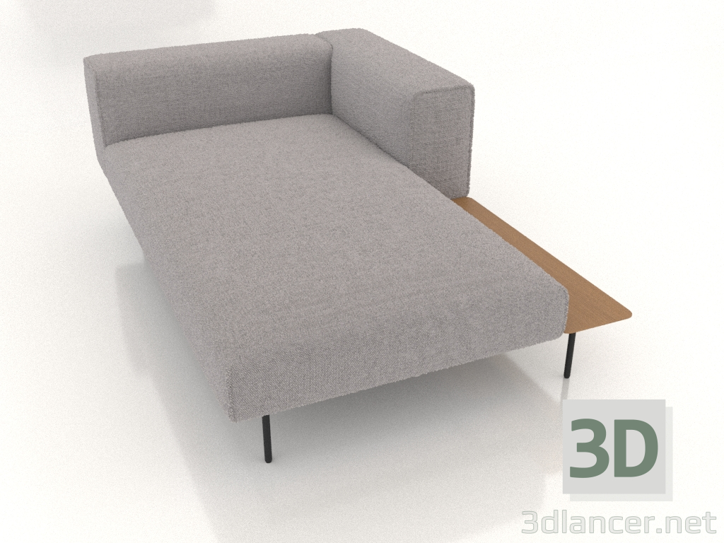 modello 3D Una chaise longue con bracciolo e ripiano a destra - anteprima