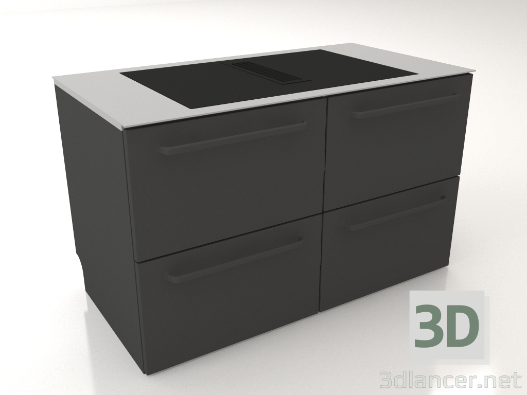 3d model Large induction hob with drawers 120 cm (black) - preview