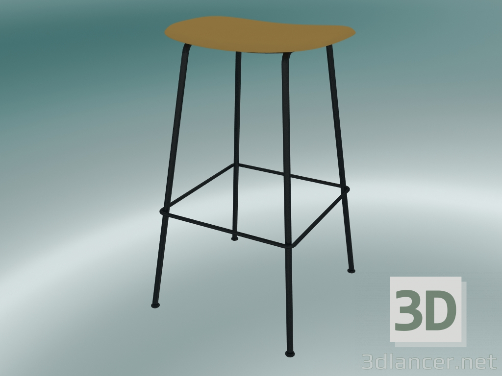 3d model Taburete de bar con base de tubo de fibra (H 75 cm, ocre, negro) - vista previa