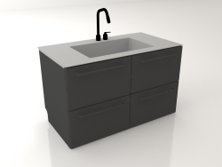 Büyük lavabo ve çöpleri ayırmak için dört kutu 120 cm (siyah)