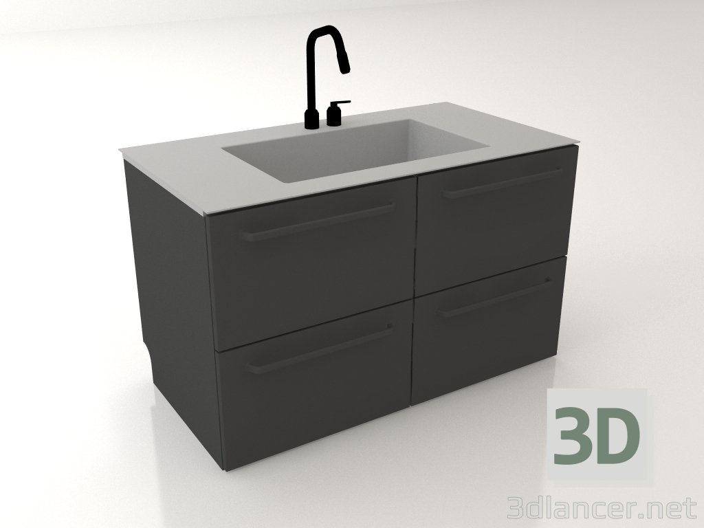 3D Modell Große Spüle und vier Boxen zum Sortieren von Müll 120 cm (schwarz) - Vorschau