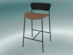 Taburete de bar Pavilion (AV8, H 85cm, 48х50cm, Roble teñido negro, Cuero - Seda Cognac)