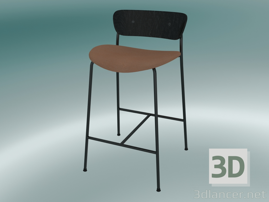 3d model Taburete de bar Pavilion (AV8, H 85cm, 48х50cm, Roble teñido negro, Cuero - Seda Cognac) - vista previa