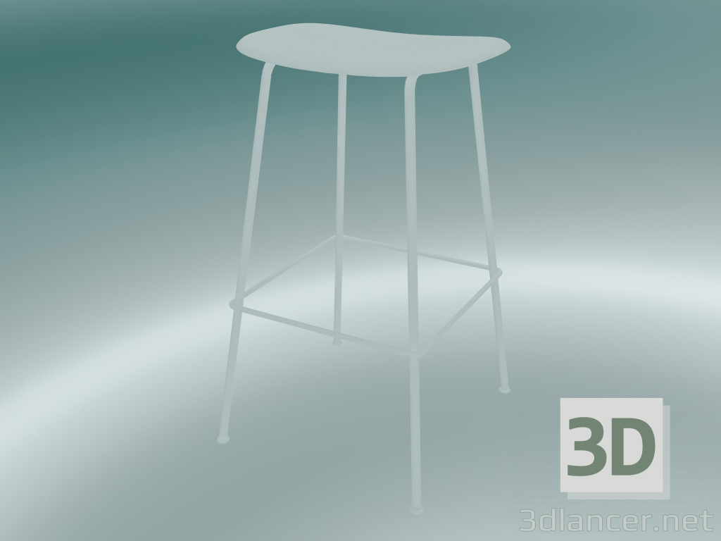 3d model Taburete de bar con base de tubo de fibra (H 75 cm, blanco) - vista previa