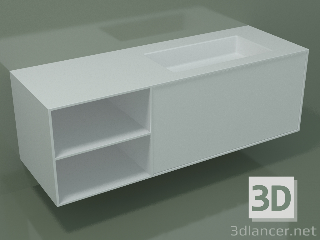 modello 3D Lavabo con cassetto e vano (06UC834D2, Glacier White C01, L 144, P 50, H 48 cm) - anteprima