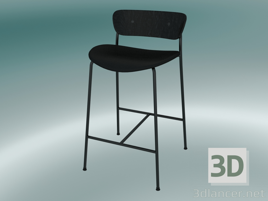 modello 3D Sgabello da bar Pavilion (AV8, H 85cm, 48х50cm, Rovere tinto nero, Pelle - Seta nera) - anteprima