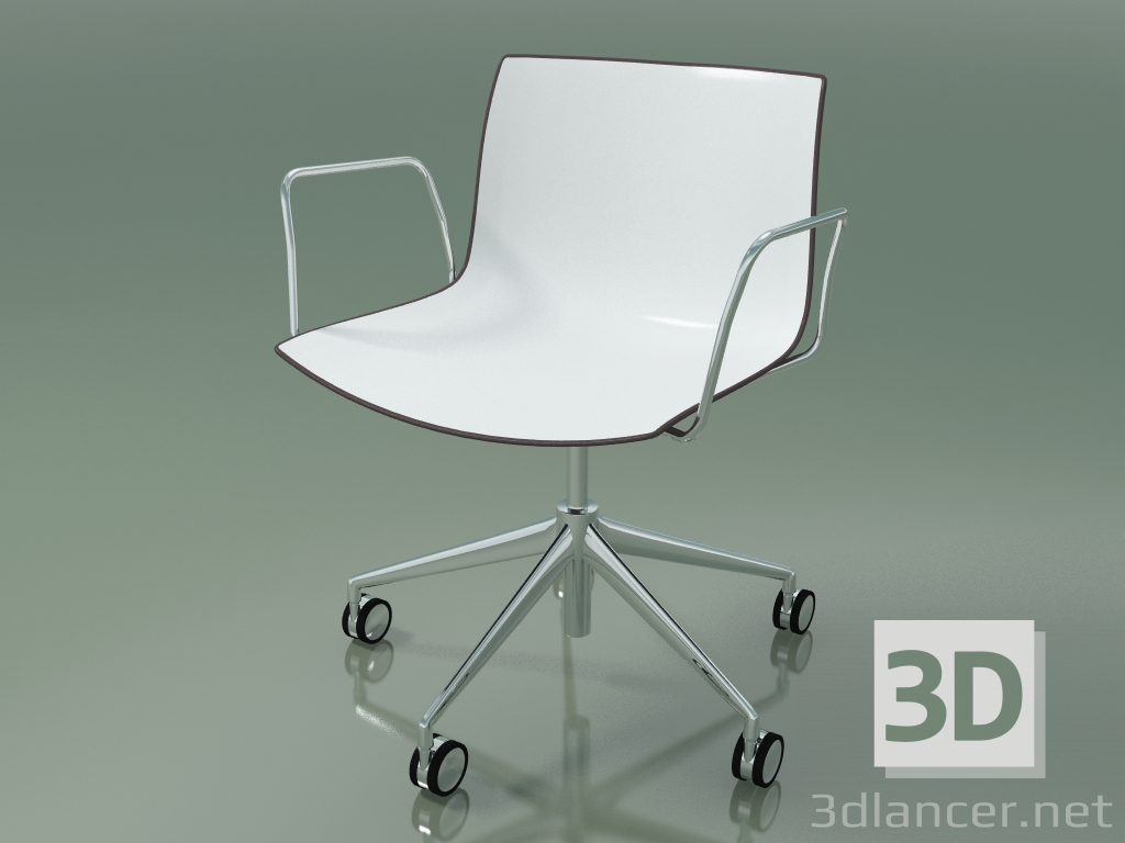 3d model Silla 0213 (5 ruedas, con reposabrazos, cromo, polipropileno bicolor) - vista previa