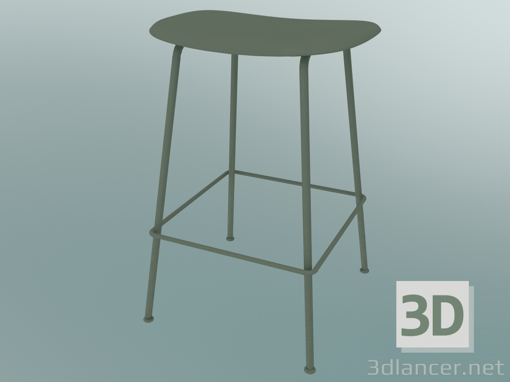 Modelo 3d Banqueta alta com base de tubo de fibra (H 65 cm, verde empoeirado) - preview