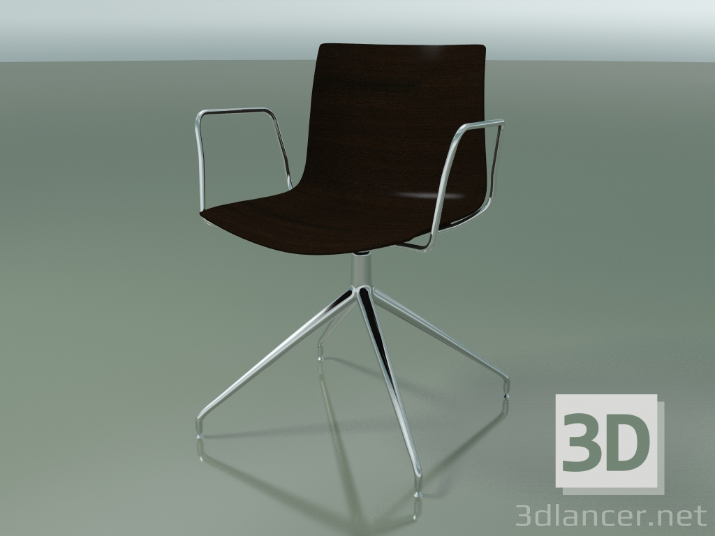 3d model Silla 0377 (giratoria, con reposabrazos, sin tapizado, LU1, wengué) - vista previa