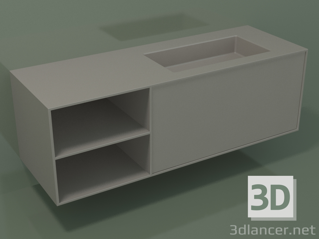 3d model Lavabo con cajón y compartimento (06UC834D2, Clay C37, L 144, P 50, H 48 cm) - vista previa