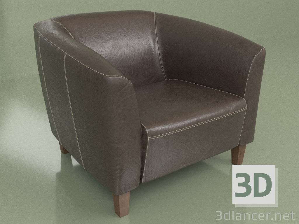 modèle 3D Fauteuil oxford (cuir marron2) - preview