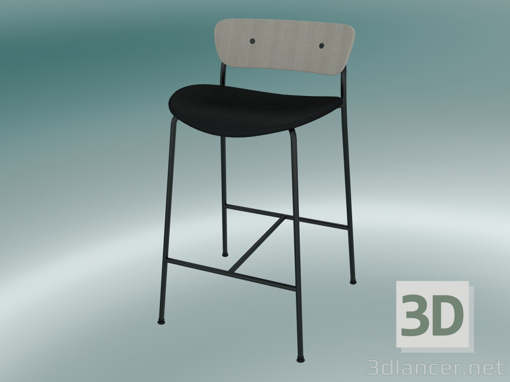 3d model Taburete de bar Pavilion (AV8, H 85cm, 48х50cm, Roble lacado, Cuero - Seda negra) - vista previa