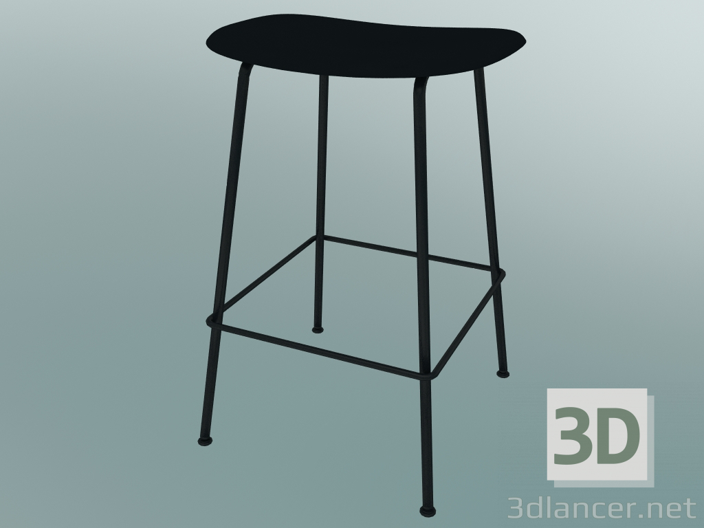 modello 3D Sgabello da bar con base in tubo di fibra (H 65 cm, Nero) - anteprima