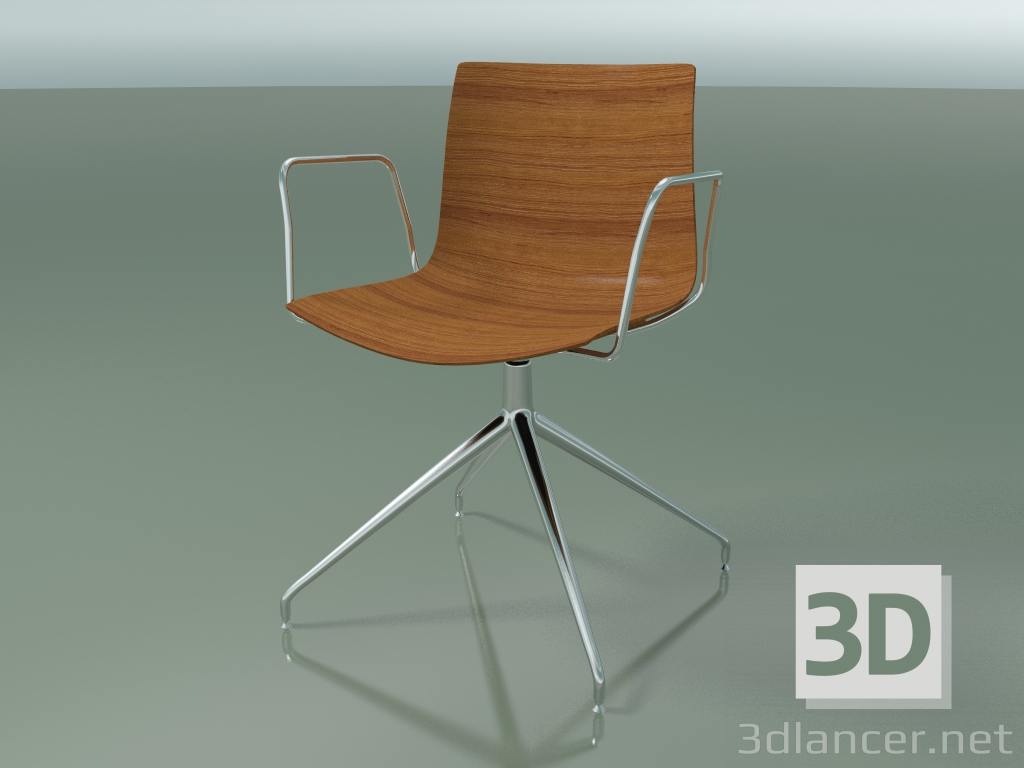 3d model Silla 0377 (giratoria, con reposabrazos, sin tapizado, LU1, efecto teca) - vista previa