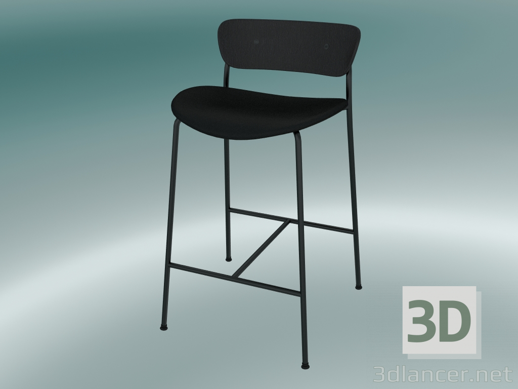 Modelo 3d Banqueta de bar Pavilion (AV8, A 85cm, 48х50cm, Carvalho lacado preto, Couro - Seda preta) - preview