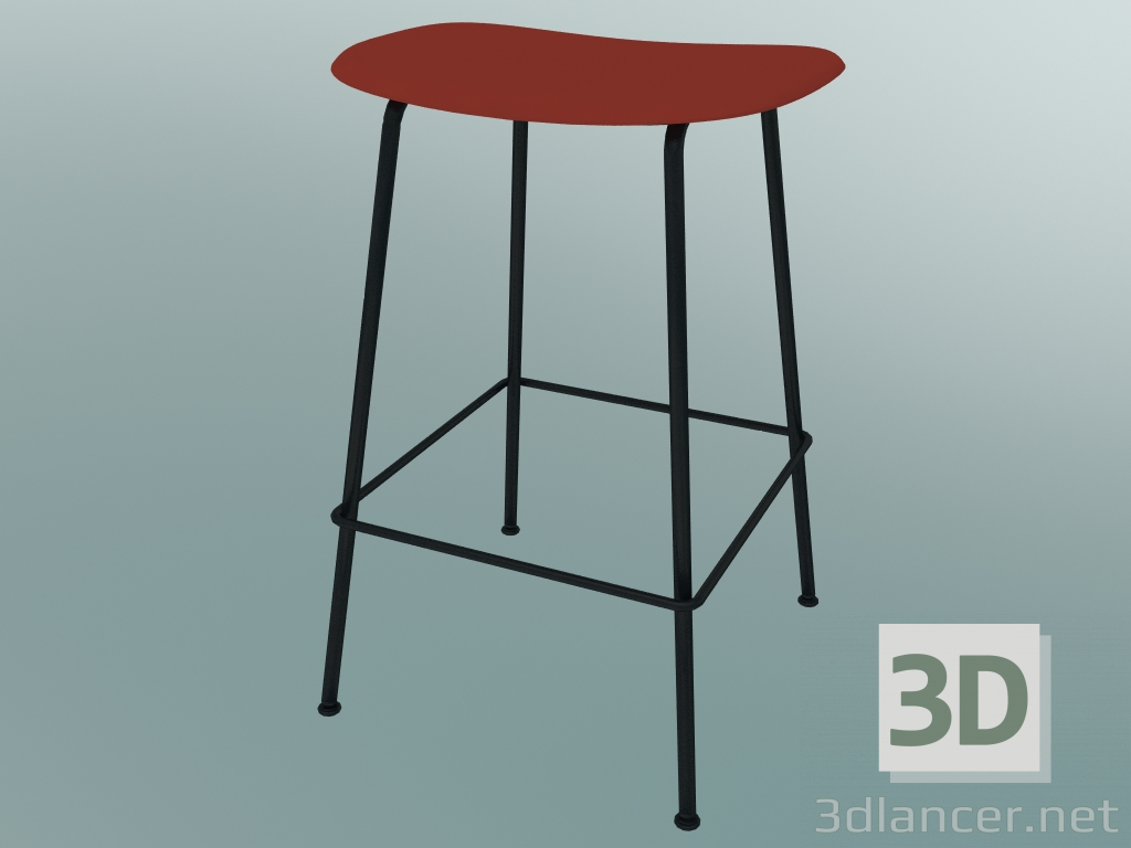 Modelo 3d Banqueta alta com base de tubo de fibra (H 65 cm, vermelho empoeirado, preto) - preview