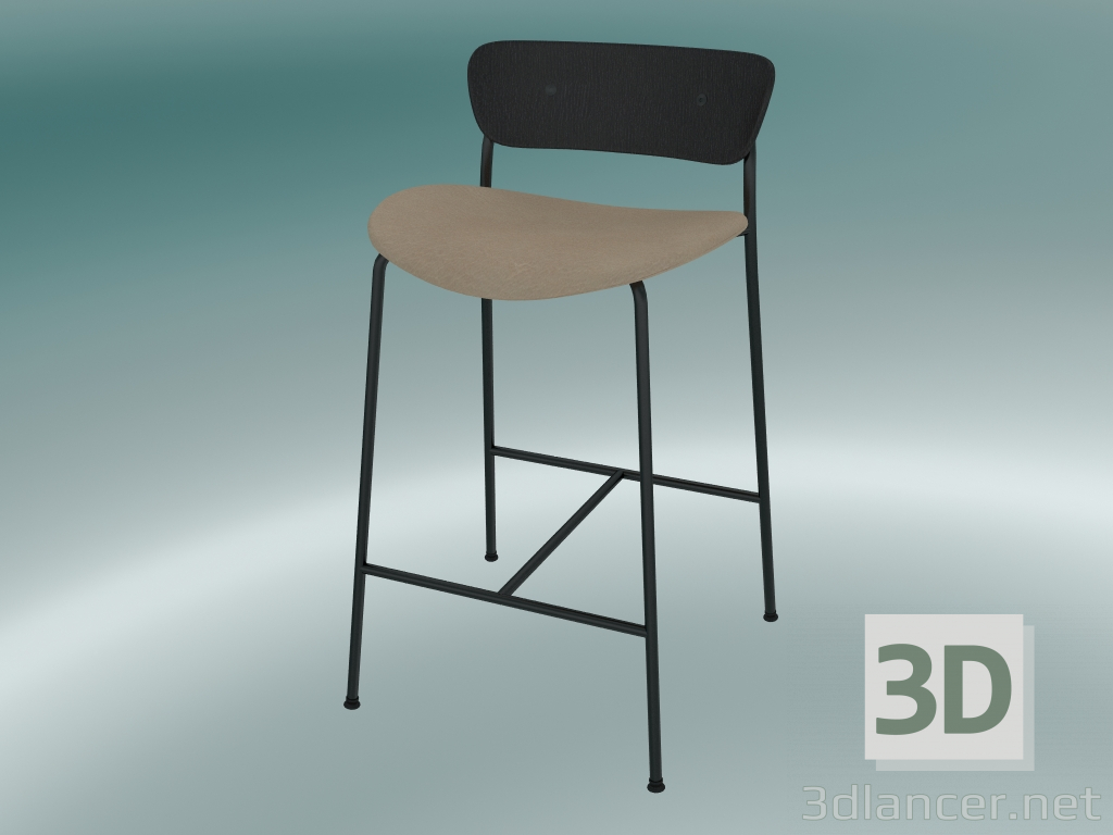 3d model Taburete de bar Pabellón (AV8, H 85cm, 48х50cm, Roble lacado negro, Cuero - Seda Аniline) - vista previa