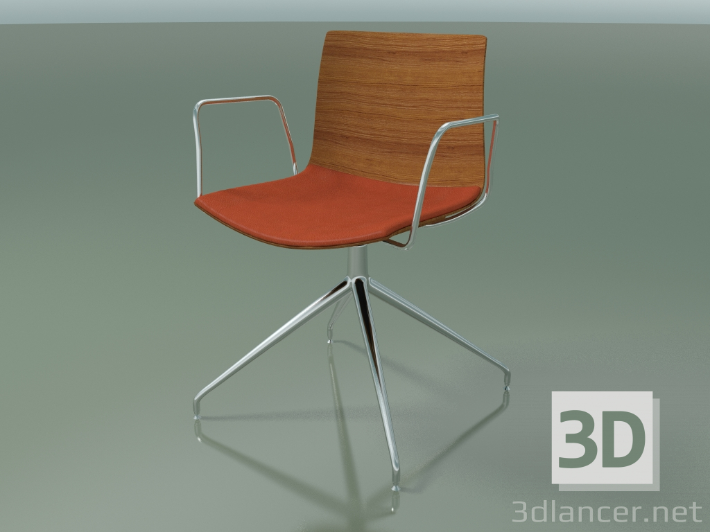 3d model Chair 0279 (swivel, with armrests, with seat cushion, LU1, teak effect) - preview