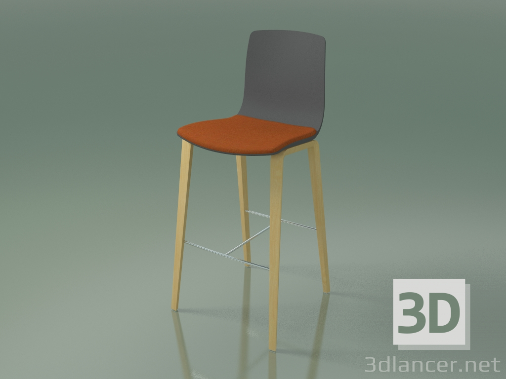 3D modeli Bar sandalyesi 3999 (4 ahşap ayak, polipropilen, koltukta bir yastık ile, doğal huş ağacı) - önizleme