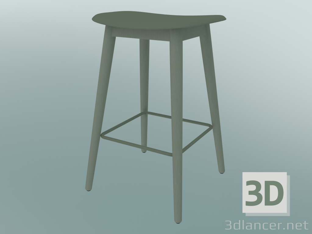 3d model Taburete de bar con base de madera de fibra (H 65 cm, verde polvoriento) - vista previa