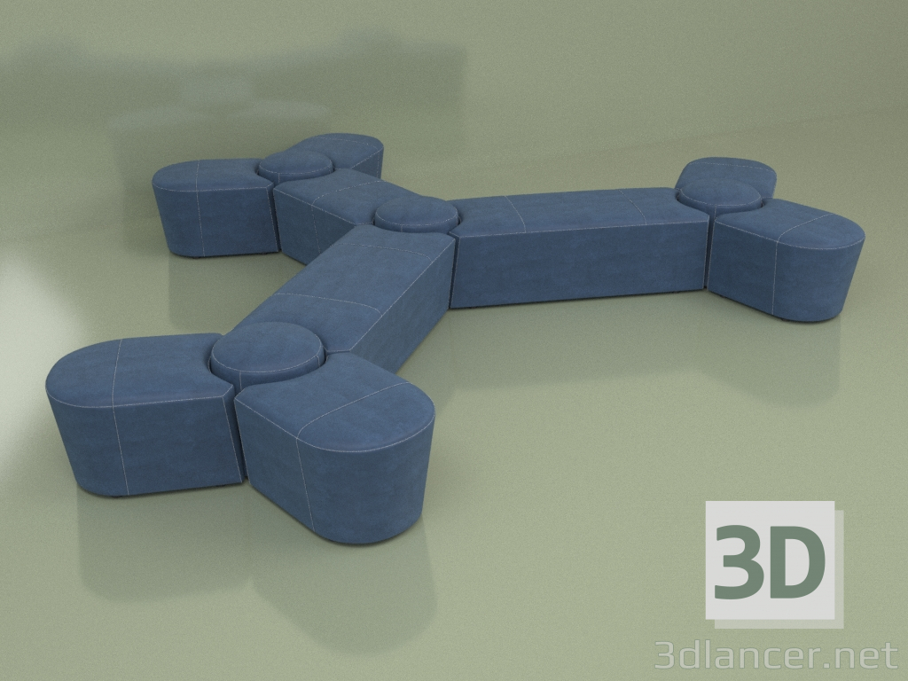 3d model Sofá-puf Molecule 11 plazas (Terciopelo) - vista previa