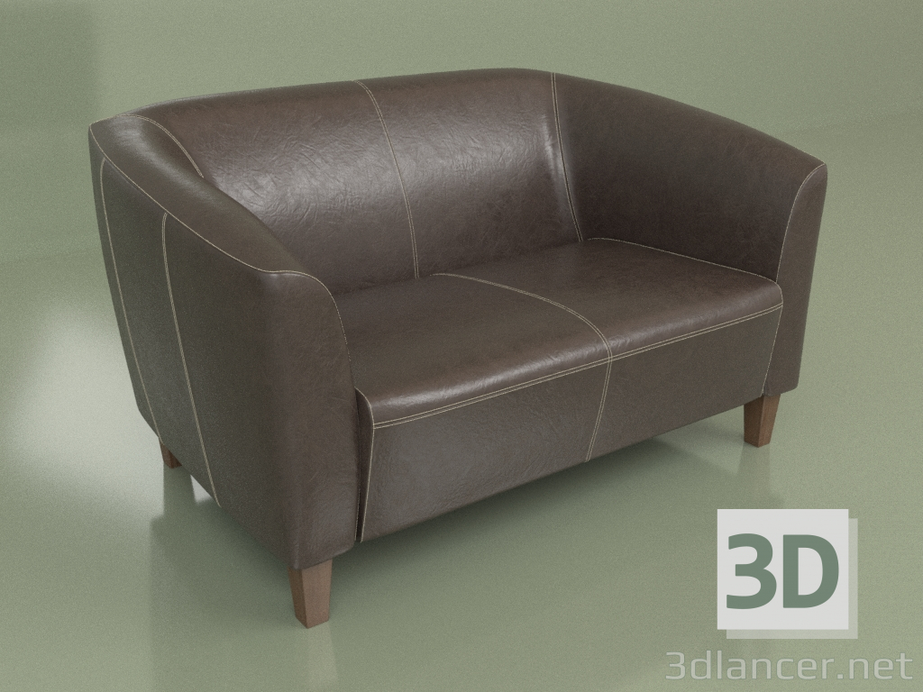 3d model Sofá Oxford doble (cuero marrón) - vista previa