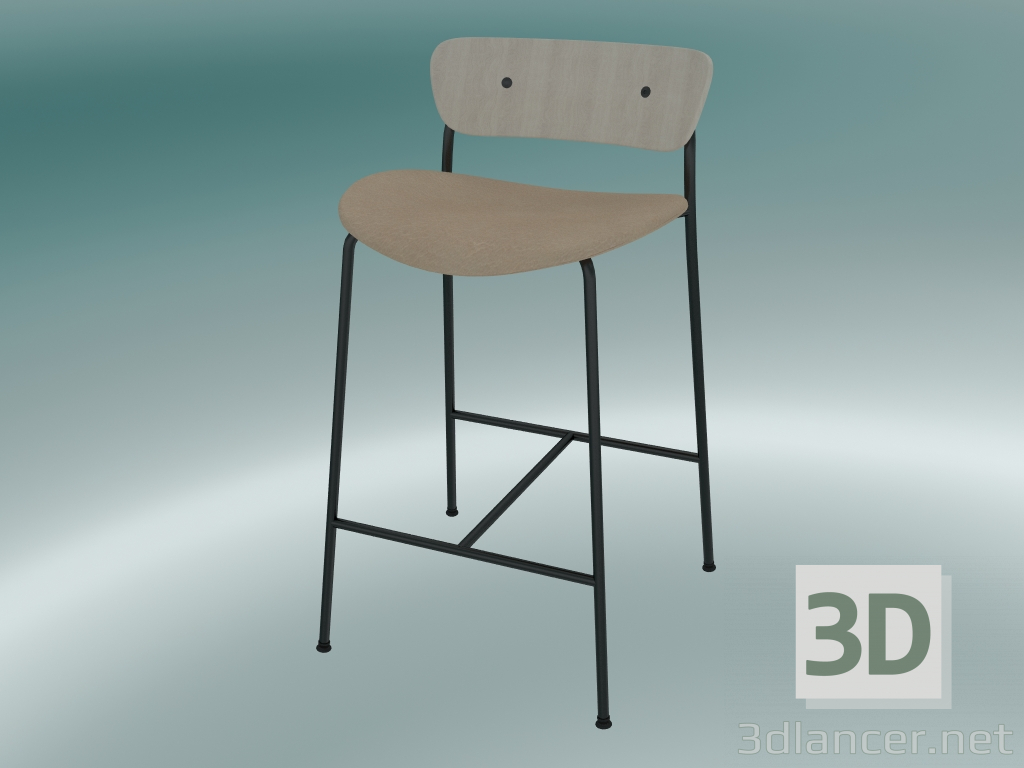 Modelo 3d Banqueta de bar Pavilion (AV8, A 85cm, 48х50cm, Carvalho lacado, Couro - Silk Аniline) - preview