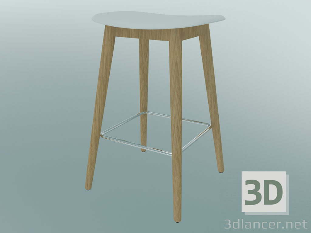 3d model Taburete de bar con base de fibra de madera (H 65 cm, roble, blanco) - vista previa