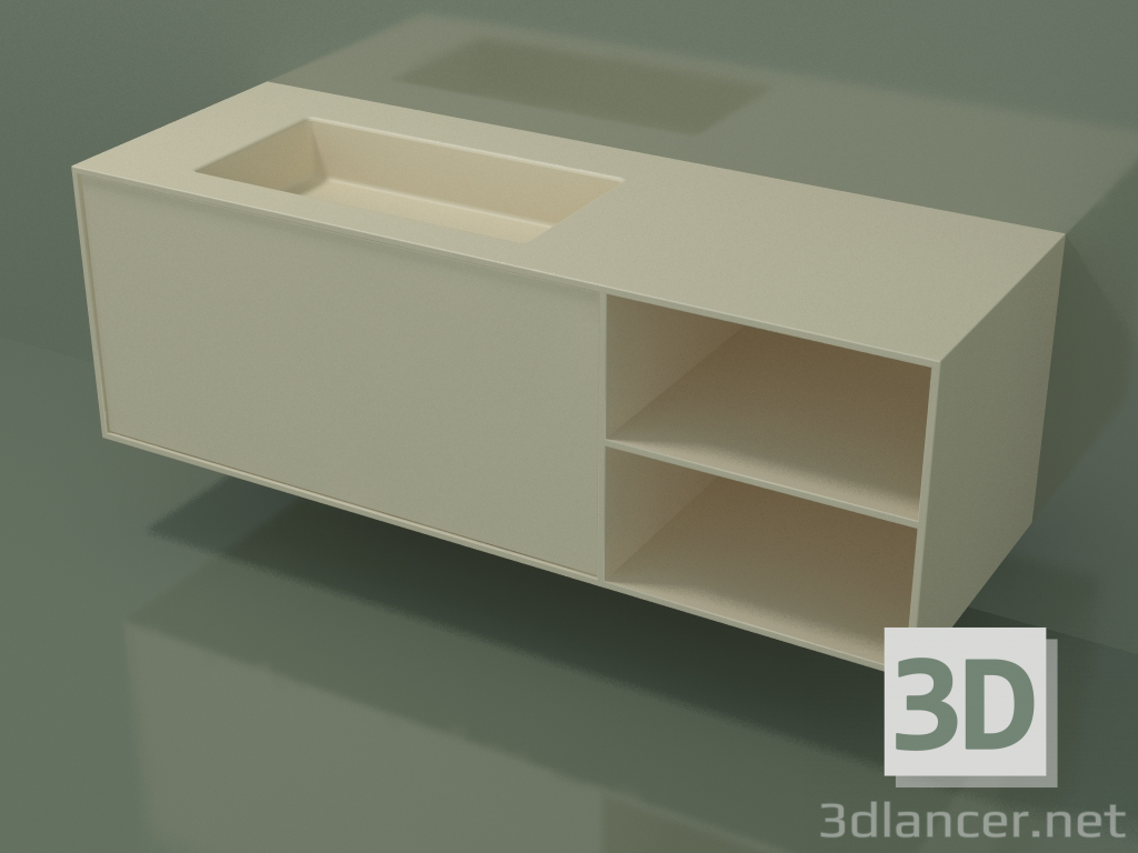 Modelo 3d Lavatório com gaveta e compartimento (06UC834S2, Bone C39, L 144, P 50, H 48 cm) - preview