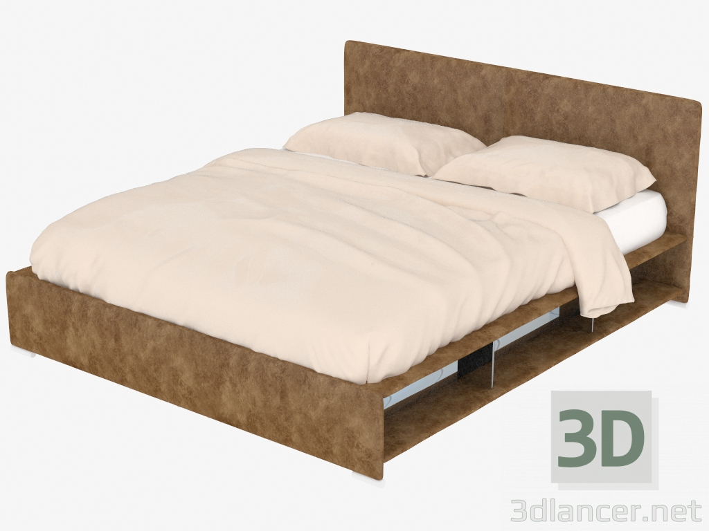 3d model Cama doble en tapicería de cuero con estantes Salina - vista previa