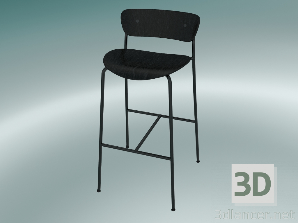 3d model Taburete de bar Pavilion (AV9, H 95cm, 50x52cm, roble teñido negro) - vista previa