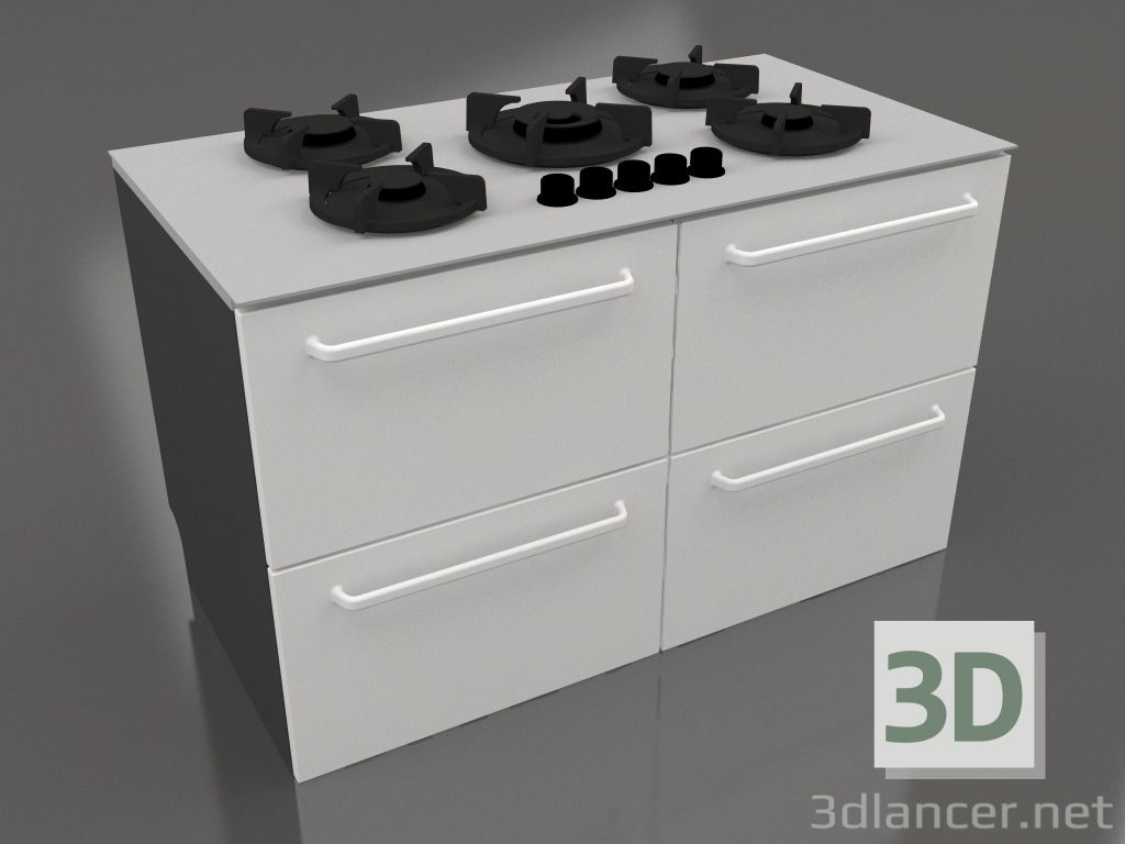 3d model Estufa de gas grande con cajones 120 cm (gris) - vista previa