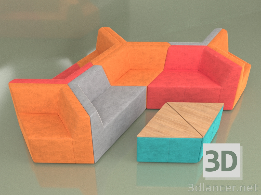 Modelo 3d Sofá modular de 10 lugares Origami - preview