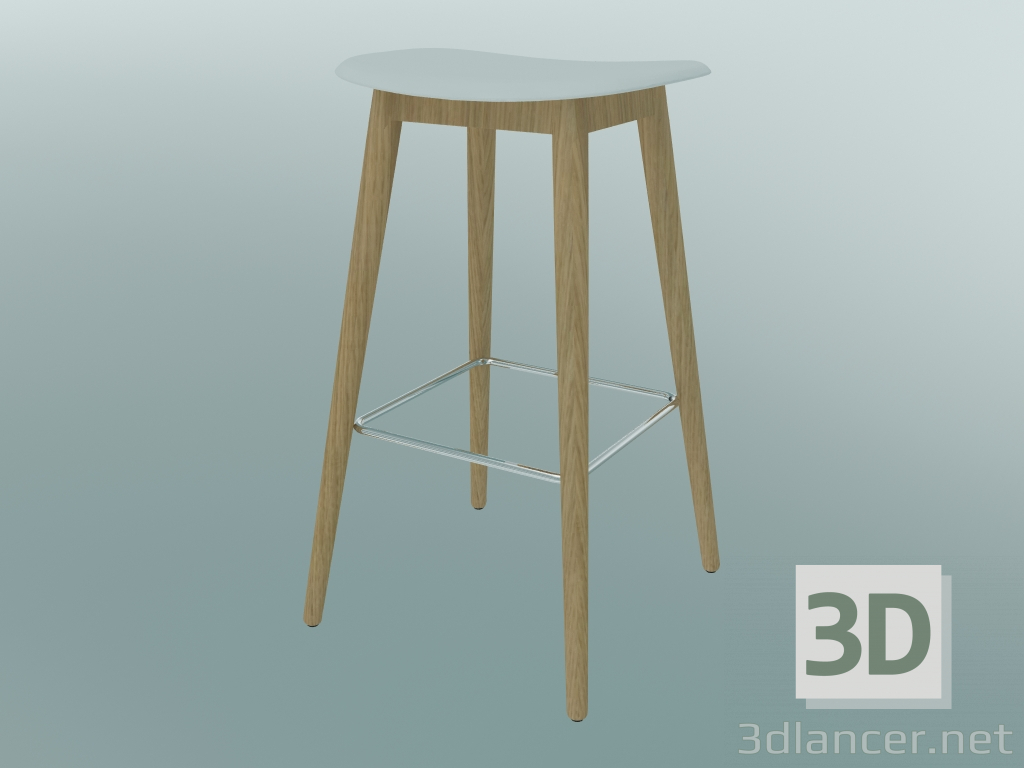 3D Modell Barhocker mit Untergestell aus Faserholz (H 75 cm, Eiche, Weiß) - Vorschau