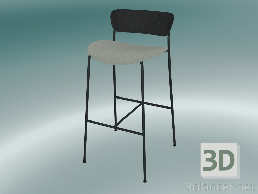 modello 3D Sgabello da bar Pavilion (AV10, H 95cm, 50x52cm, rovere laccato nero, Balder 612) - anteprima