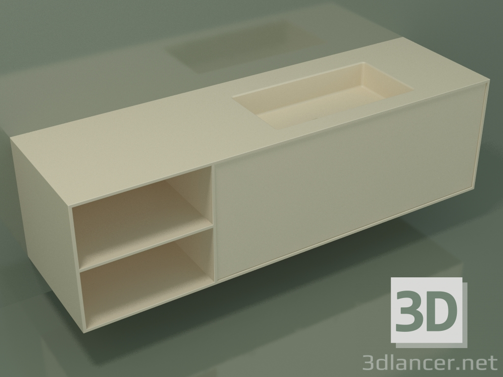 Modelo 3d Lavatório com gaveta e compartimento (06UC934D2, Bone C39, L 168, P 50, H 48 cm) - preview