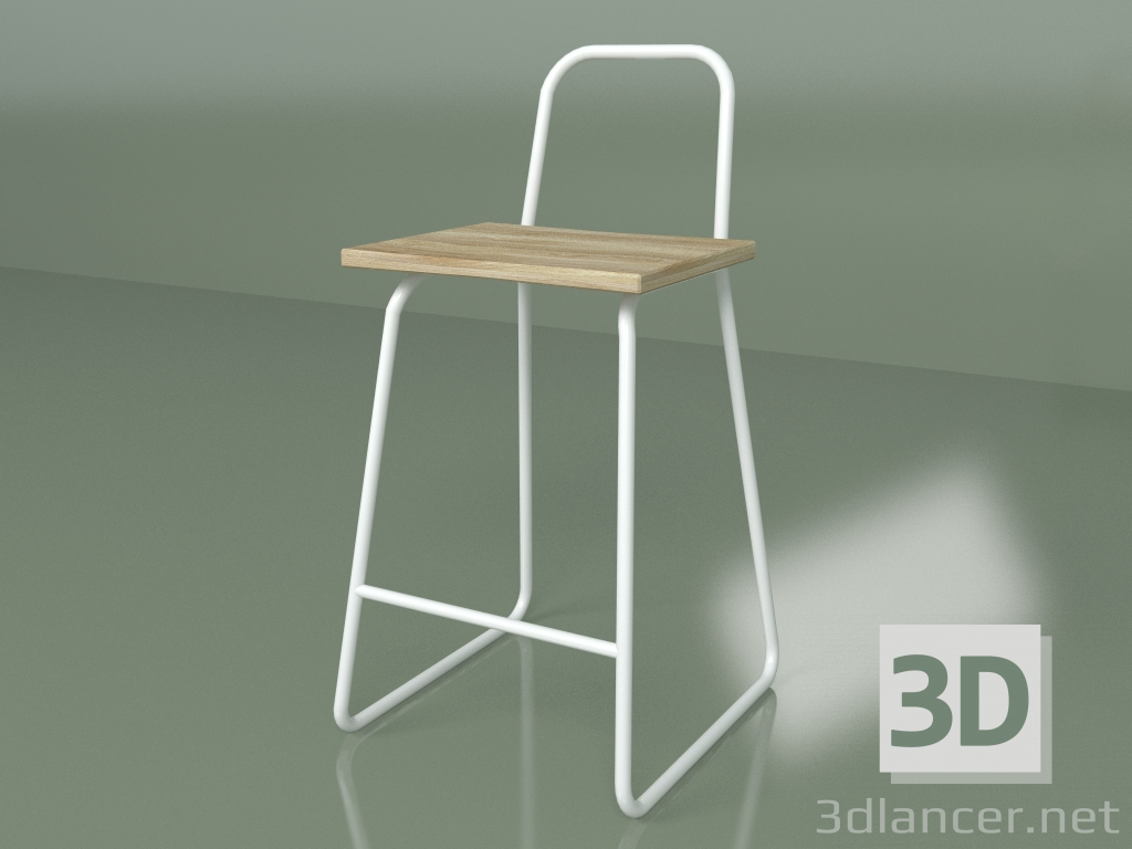 3d model Silla semi-bar con respaldo alto (blanco) - vista previa