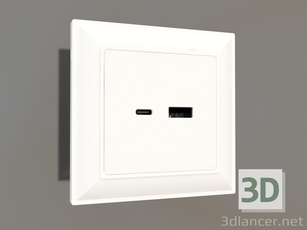 3d model Toma USB tipo A+C (blanco brillo) - vista previa