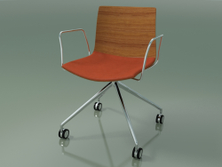 Silla 0290 (4 ruedas, con reposabrazos, LU1, con cojín de asiento, efecto teca)