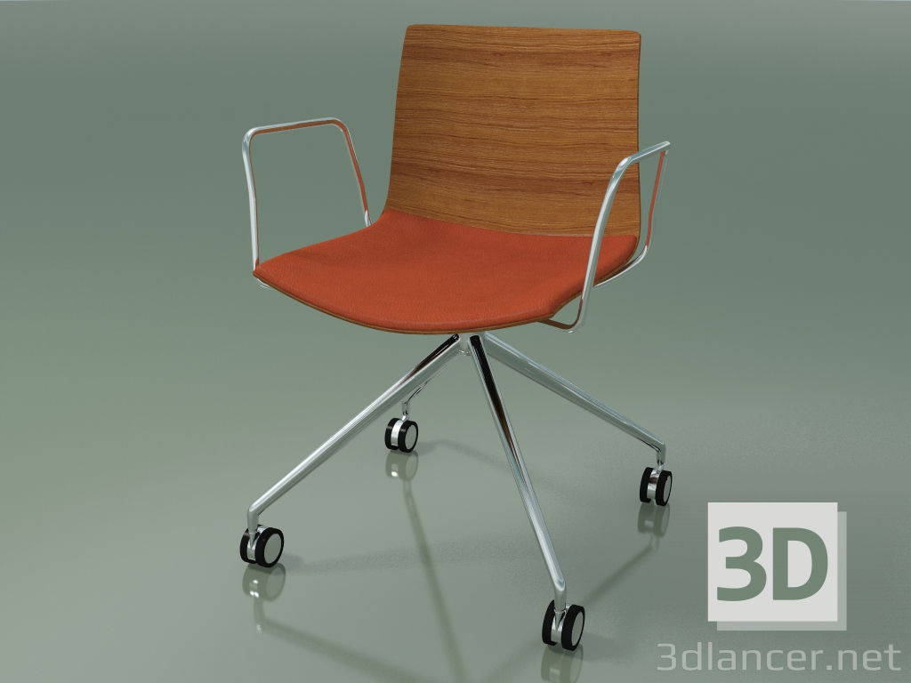 3d model Silla 0290 (4 ruedas, con reposabrazos, LU1, con cojín de asiento, efecto teca) - vista previa