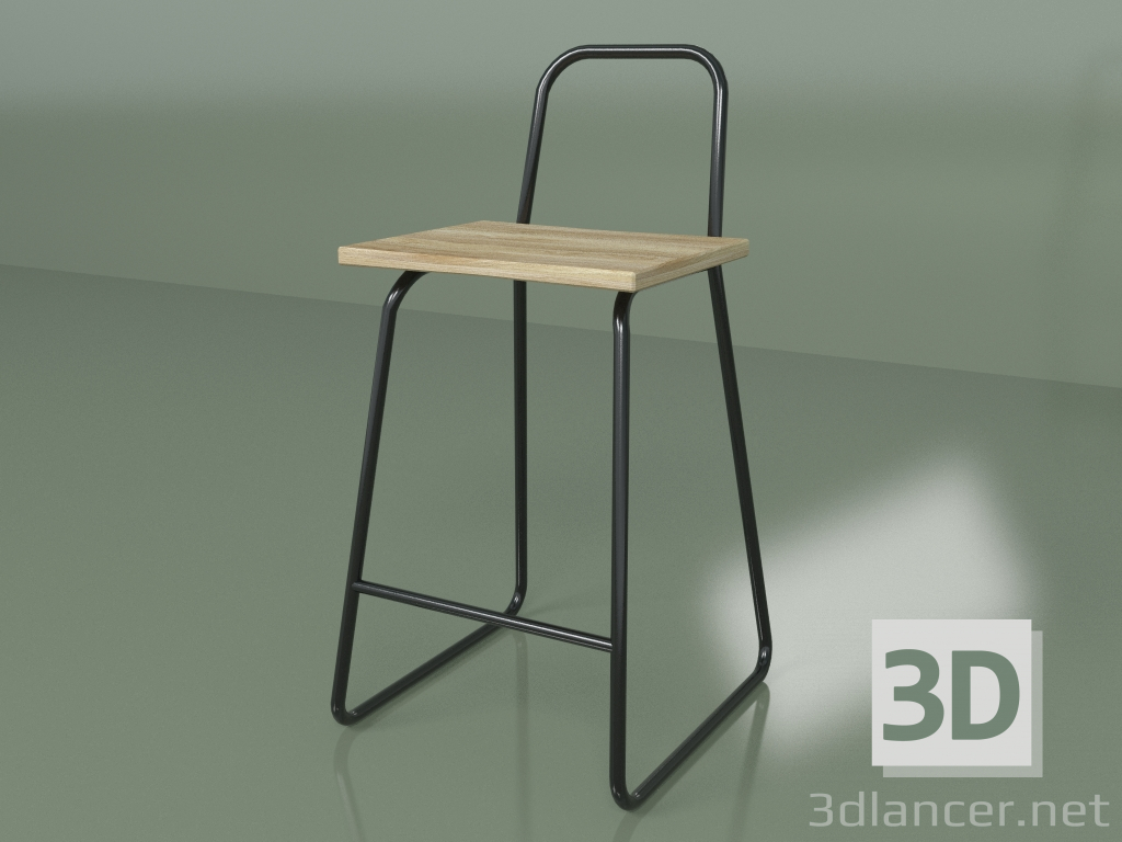 modello 3D Sedia semi-bar con schienale alto (nero) - anteprima